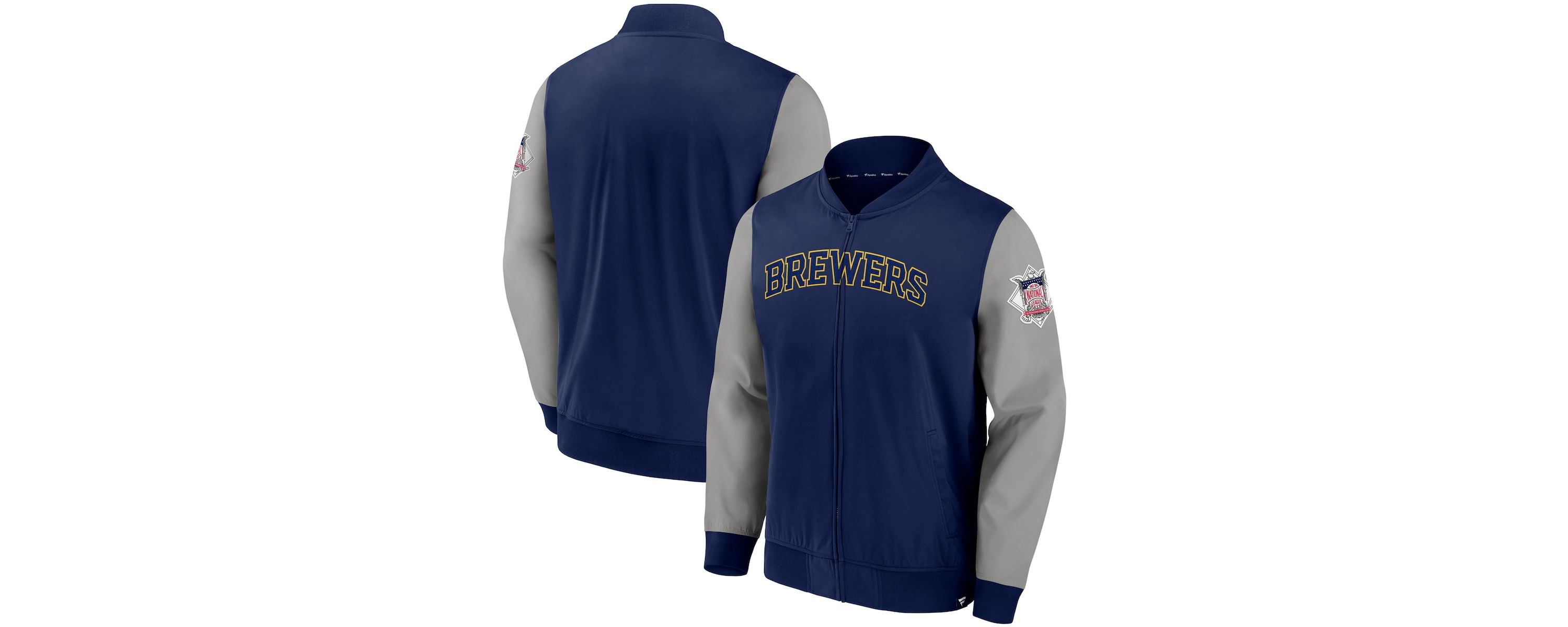 MLB Fanatics Navy/Gray Milwaukee Brewers Iconic Record Holder Full-Zip Lightweight Windbreaker Bomber Jacket