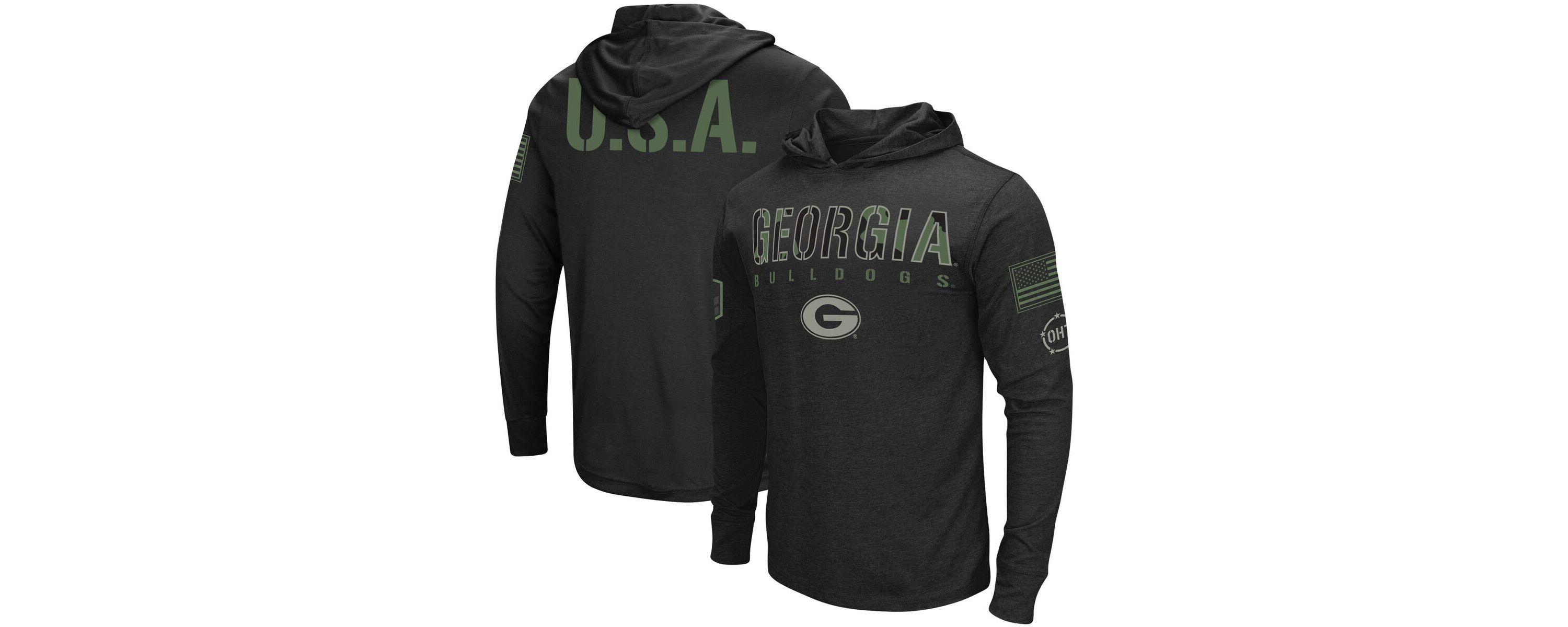 NCAA Georgia Bulldogs OHT Military Appreciation Hoodie Long Sleeve T-Shirt