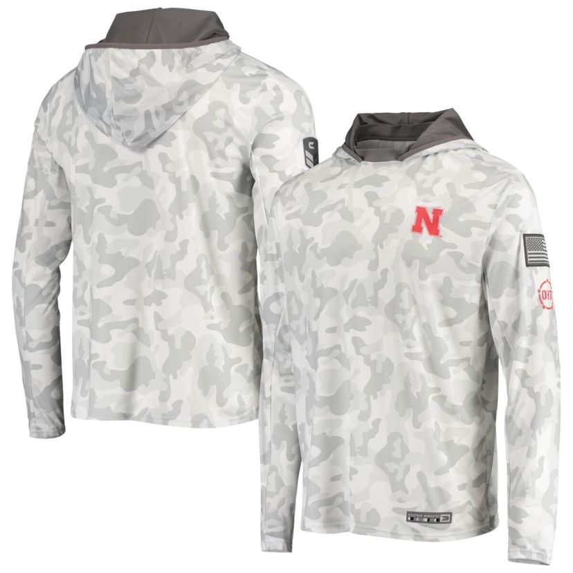 NCAA Arctic Nebraska Huskers OHT Military Appreciation Long Sleeve Hoodie Top