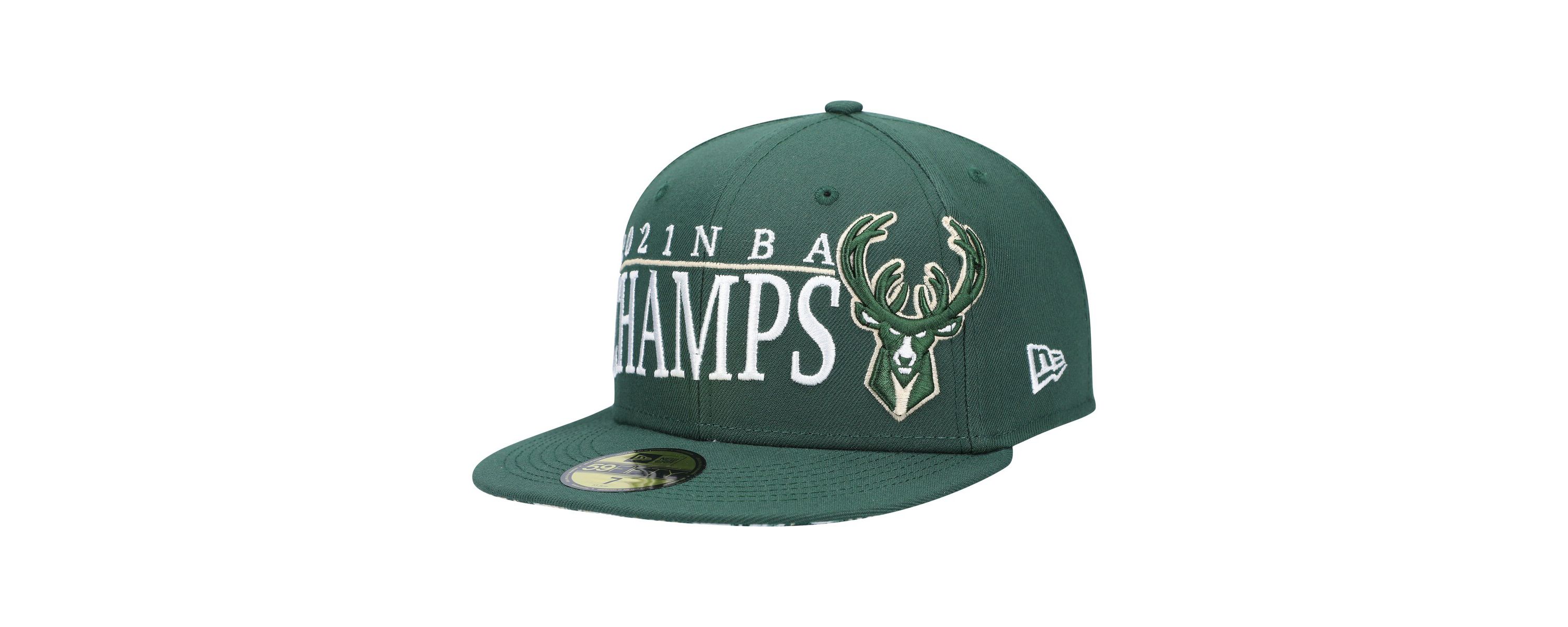 NBA Hunter Milwaukee Bucks 2021 NBA Champs Retro Pop Undervisor 59FIFTY Fitted Hat