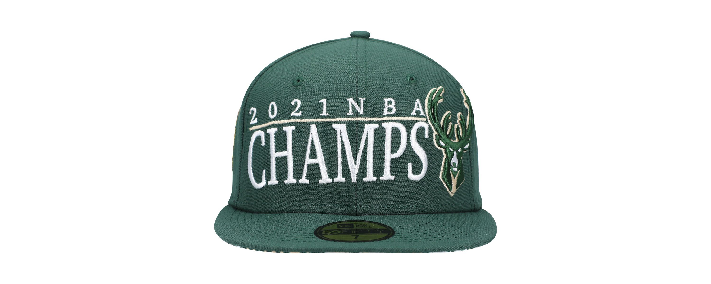 NBA Hunter Milwaukee Bucks 2021 NBA Champs Retro Pop Undervisor 59FIFTY Fitted Hat