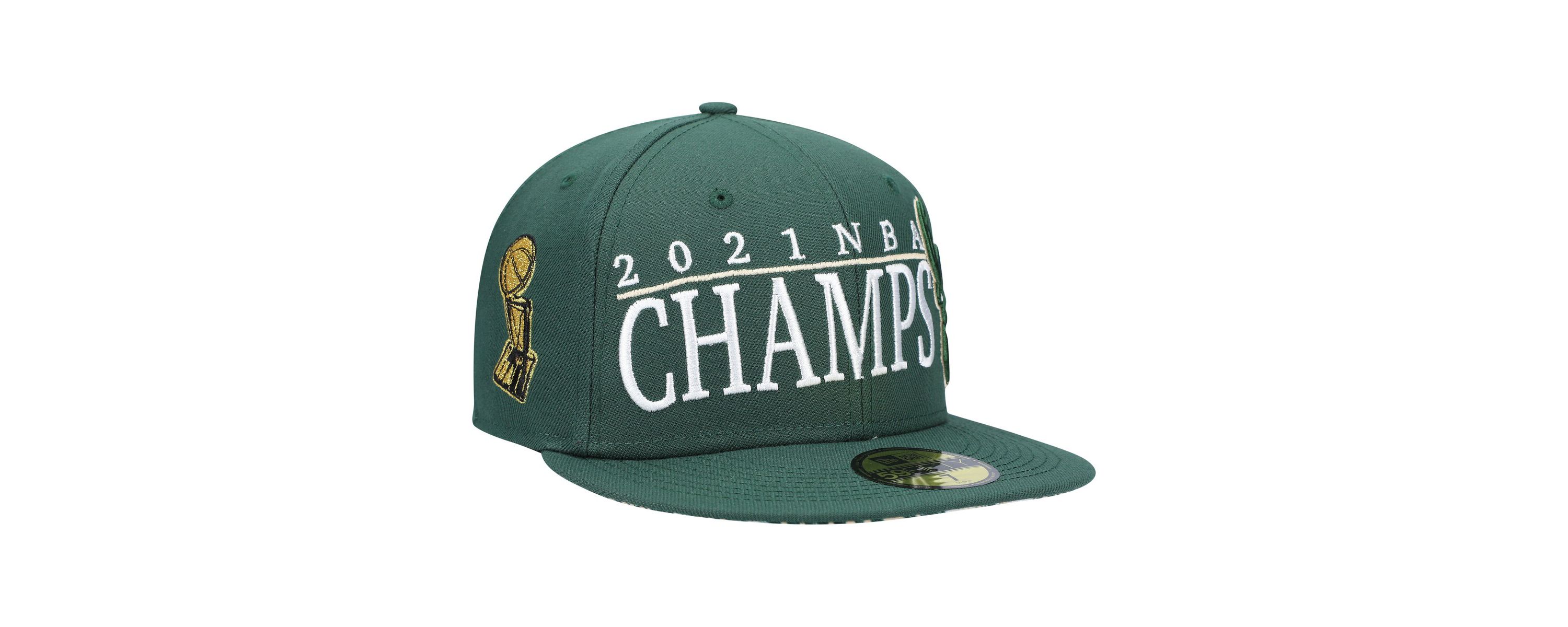 NBA Hunter Milwaukee Bucks 2021 NBA Champs Retro Pop Undervisor 59FIFTY Fitted Hat