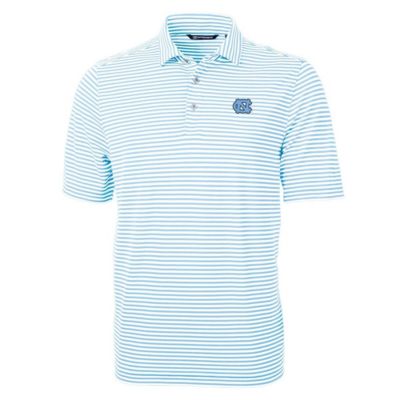 Cutter & Buck Men's NCAA Carolina North Carolina Tar Heels Virtue Eco Pique Stripe Recycled Polo, Light Blue, XL