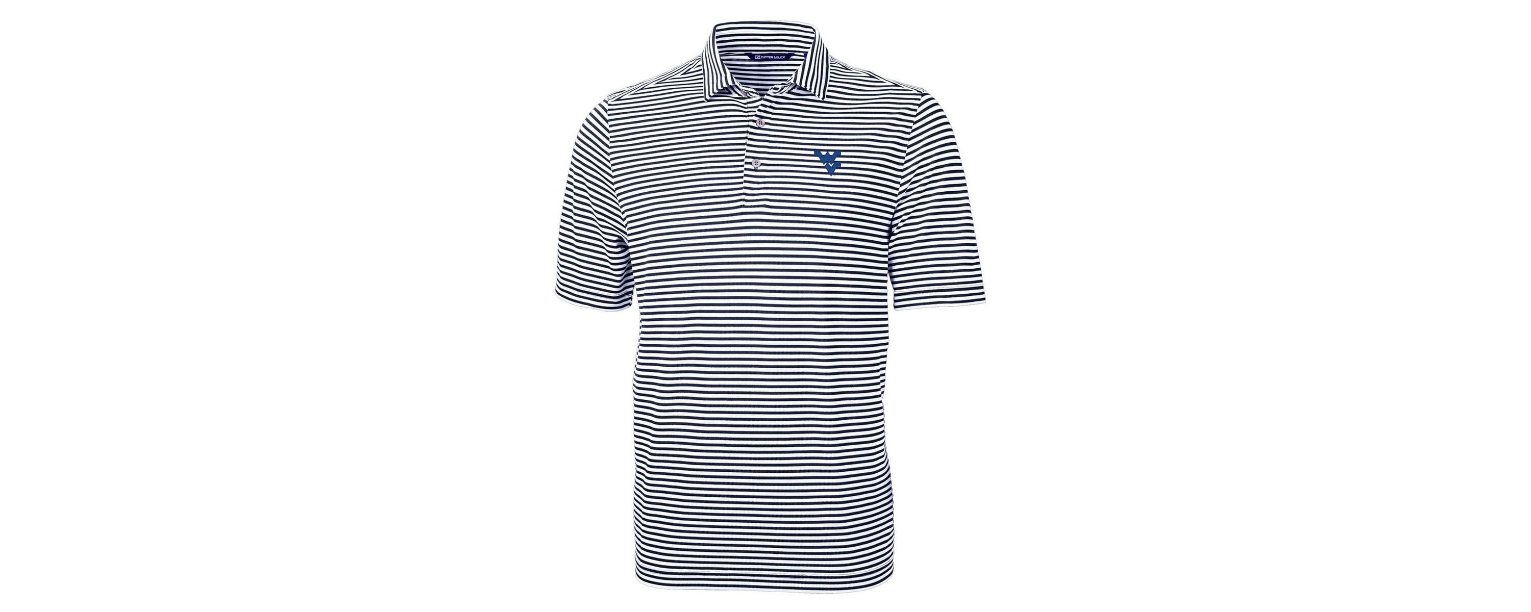 NCAA West Virginia Mountaineers Virtue Eco Pique Stripe Recycled Polo