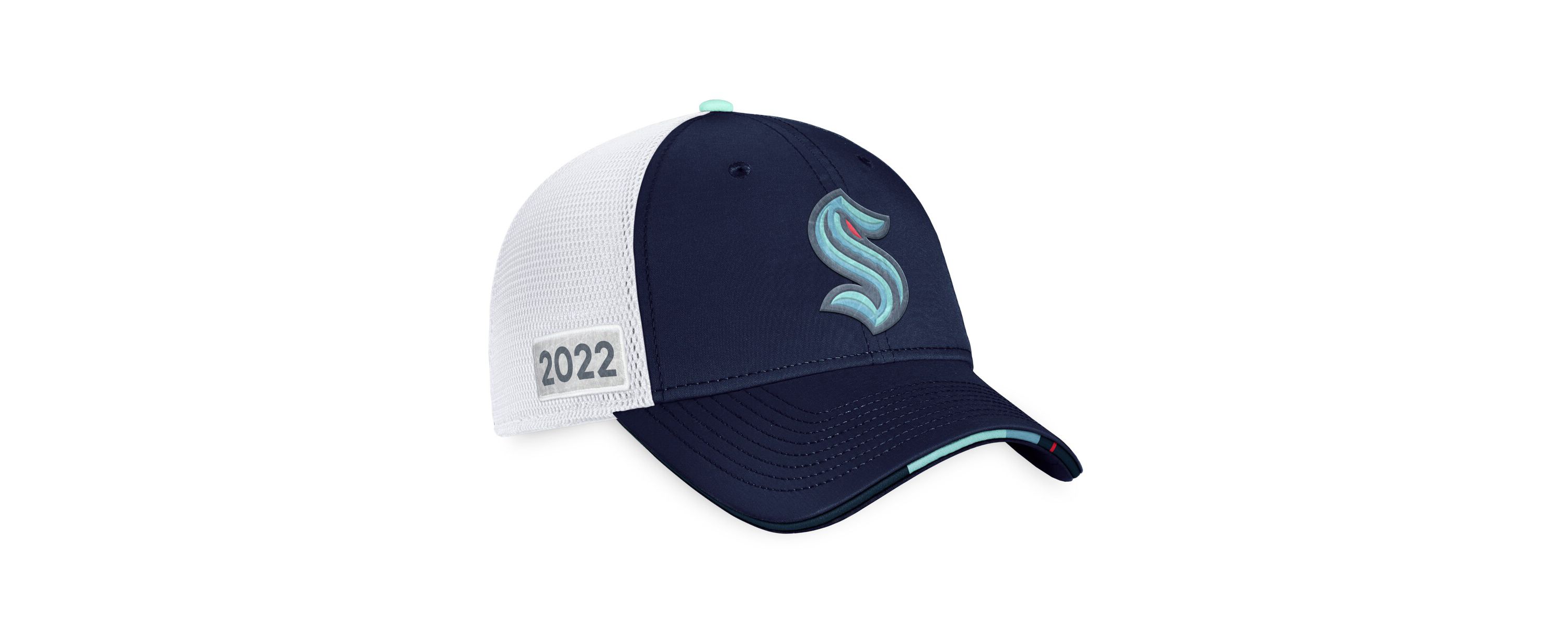 NHL Fanatics Navy/White Seattle Kraken 2022 NHL Draft Authentic Pro On Stage Trucker Adjustable Hat