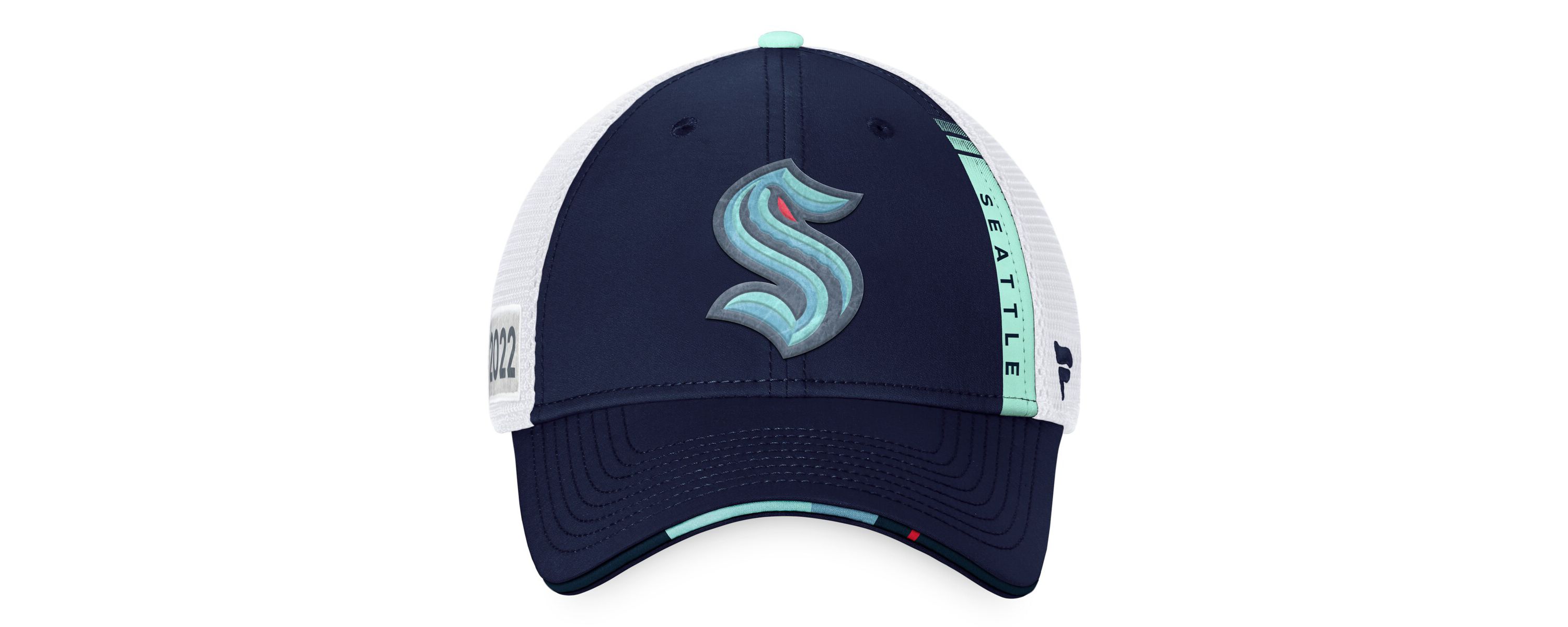 NHL Fanatics Navy/White Seattle Kraken 2022 NHL Draft Authentic Pro On Stage Trucker Adjustable Hat