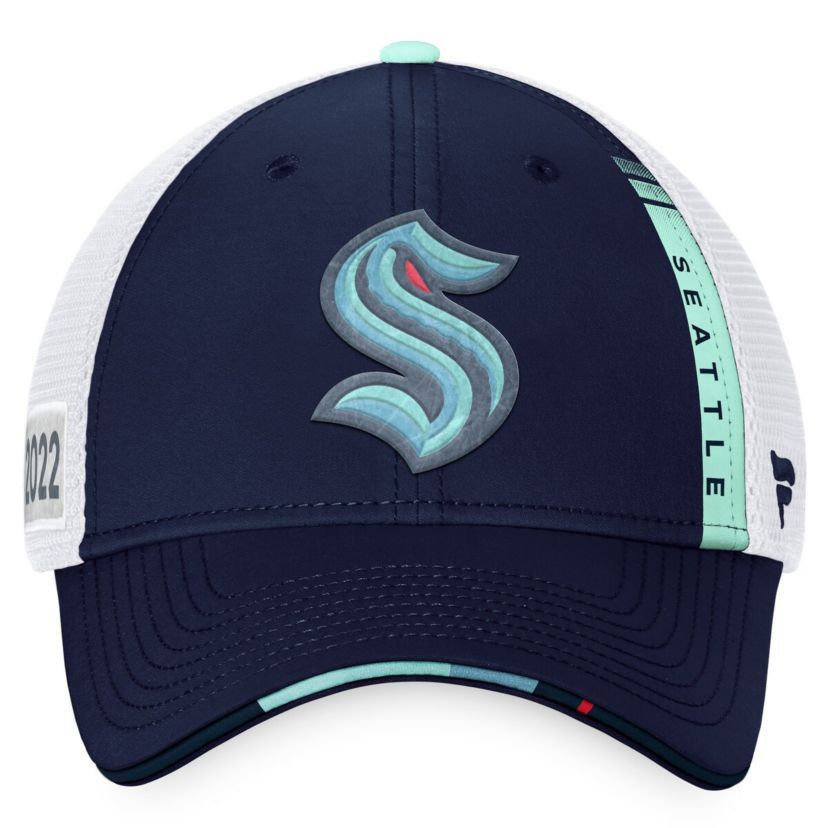 NHL Fanatics Navy/White Seattle Kraken 2022 NHL Draft Authentic Pro On Stage Trucker Adjustable Hat