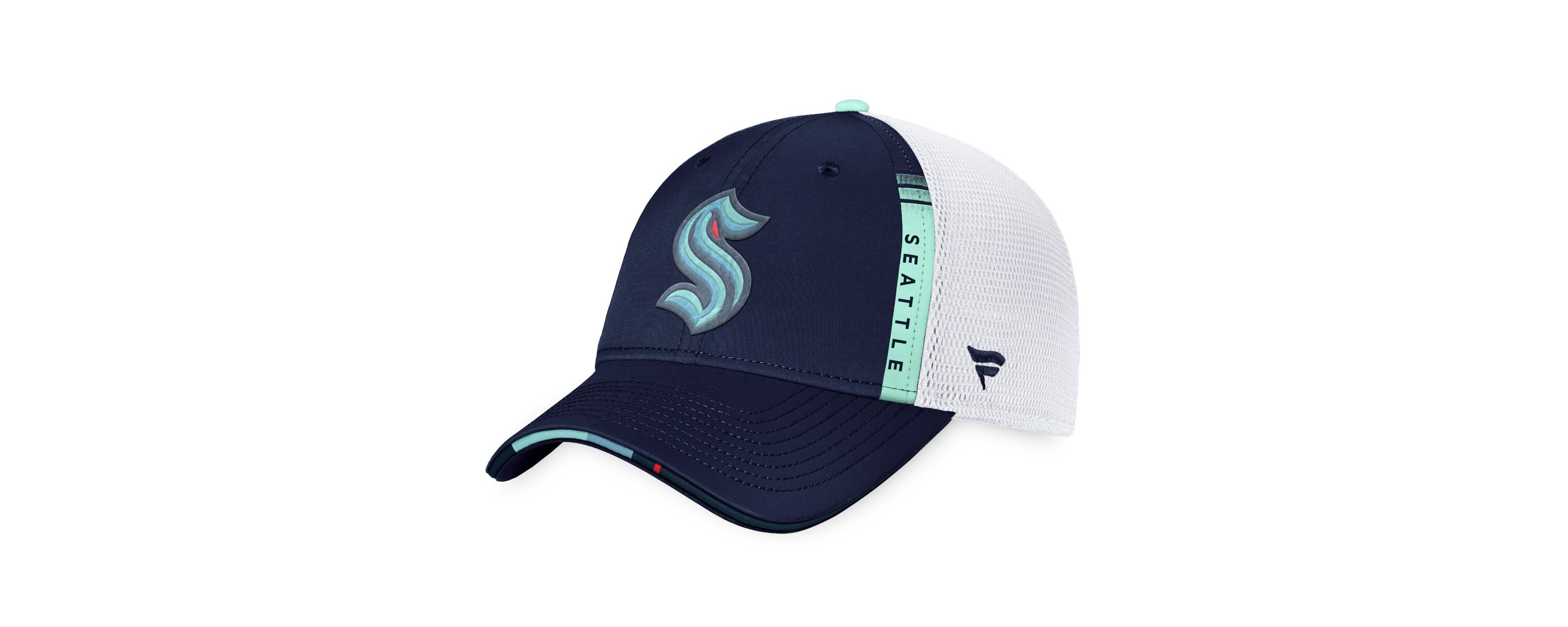 NHL Fanatics Navy/White Seattle Kraken 2022 NHL Draft Authentic Pro On Stage Trucker Adjustable Hat