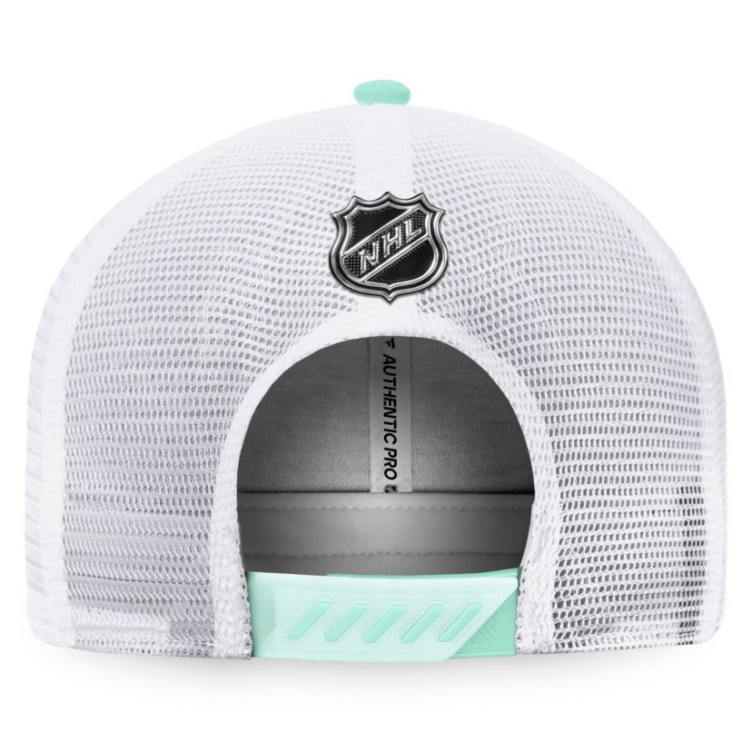 NHL Fanatics Navy/White Seattle Kraken 2022 NHL Draft Authentic Pro On Stage Trucker Adjustable Hat