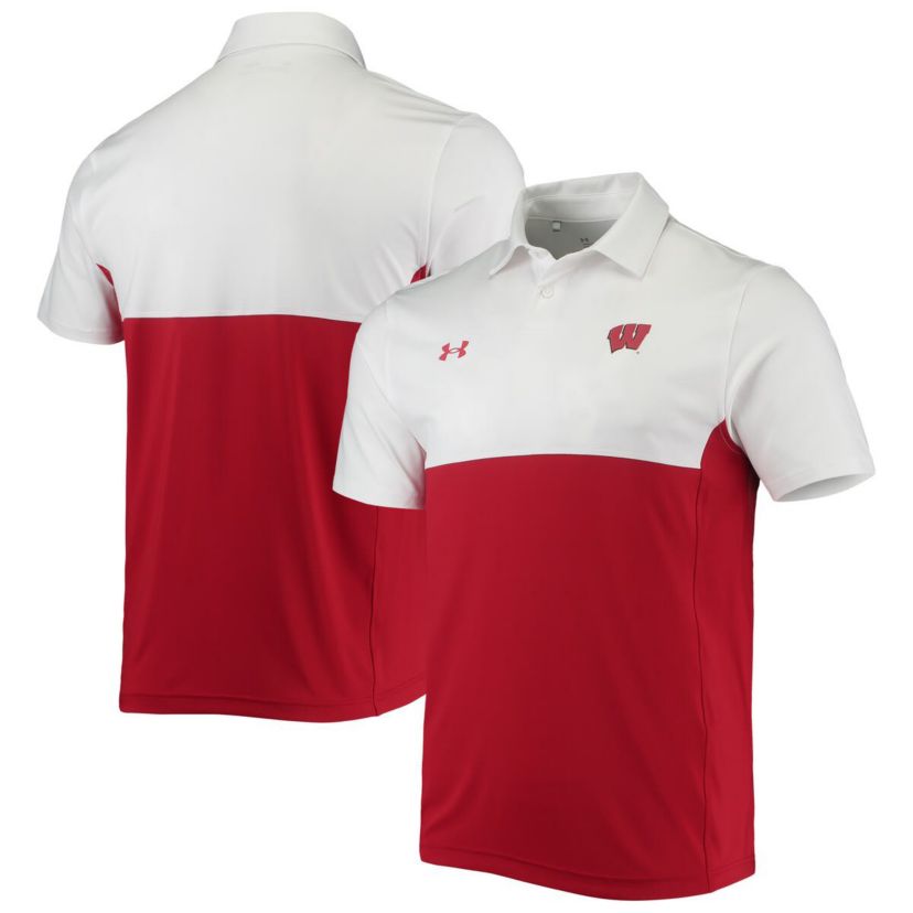 NCAA Under Armour Wisconsin Badgers 2022 Blocked Coaches Performance Polo