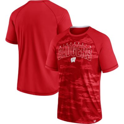 Men's NCAA Fanatics Wisconsin Badgers Arch Outline Raglan T-Shirt, Red, Small