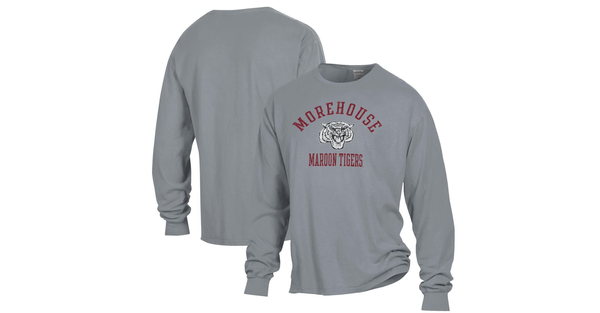Morehouse Maroon Tigers NCAA Morehouse Tigers Arch Logo Garment Dyed Long Sleeve T-Shirt