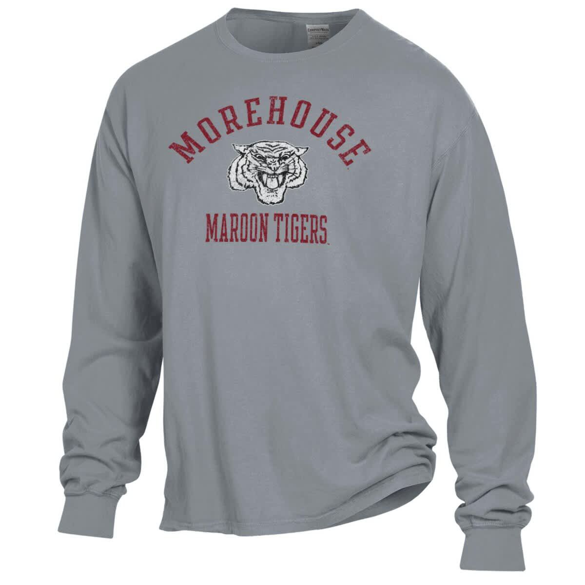 Morehouse Maroon Tigers NCAA Morehouse Tigers Arch Logo Garment Dyed Long Sleeve T-Shirt