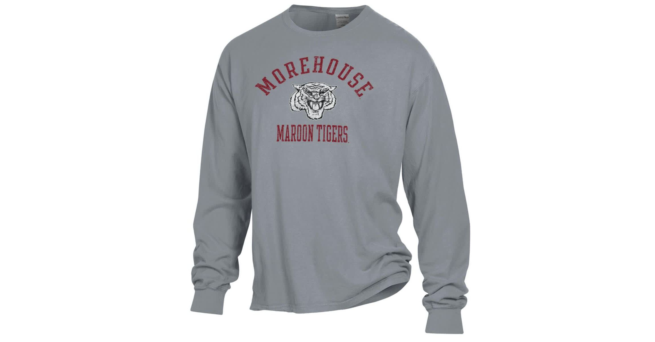 Morehouse Maroon Tigers NCAA Morehouse Tigers Arch Logo Garment Dyed Long Sleeve T-Shirt