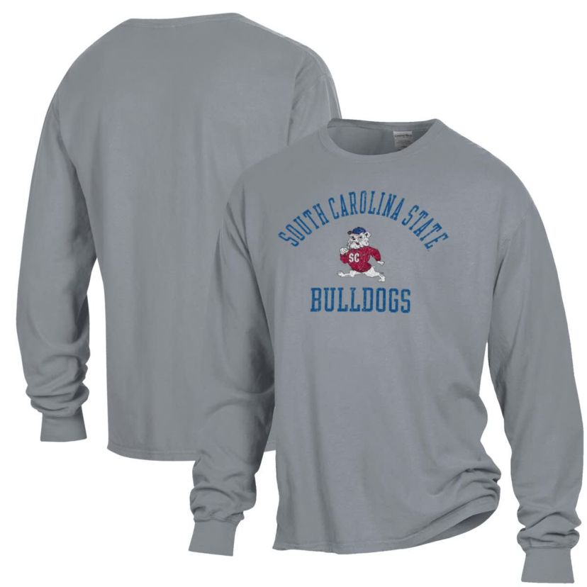 SC State Bulldogs NCAA South Carolina State Bulldogs Arch Logo Garment Dyed Long Sleeve T-Shirt
