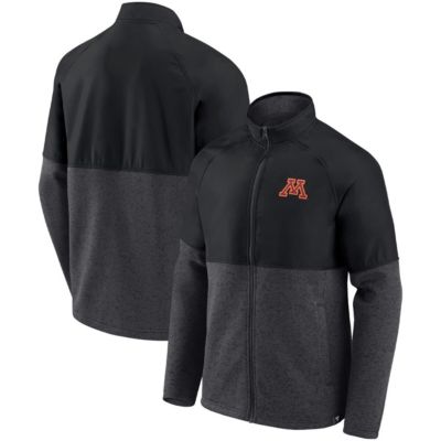 NCAA Fanatics Black/Heathered Minnesota Golden Gophers Durable Raglan Full-Zip Jacket