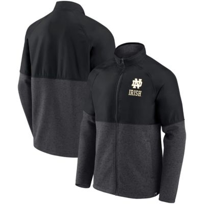 NCAA Fanatics Black/Heathered Notre Dame Fighting Irish Durable Raglan Full-Zip Jacket