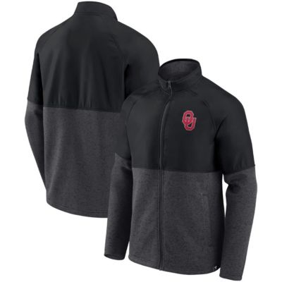 NCAA Fanatics Black/Heathered Oklahoma Sooners Durable Raglan Full-Zip Jacket