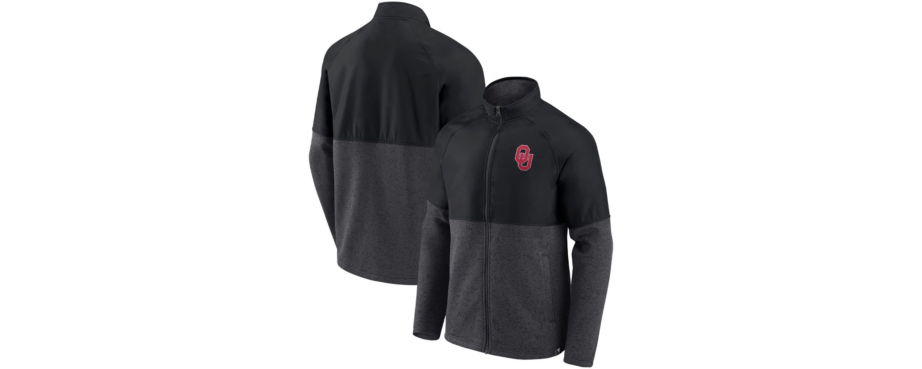NCAA Fanatics Black/Heathered Oklahoma Sooners Durable Raglan Full-Zip Jacket
