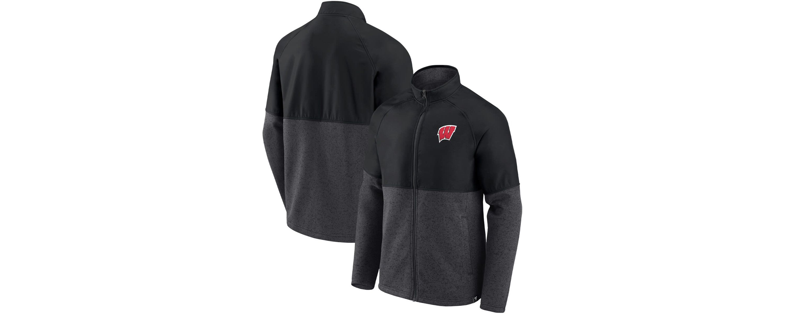 NCAA Fanatics Black/Heathered Wisconsin Badgers Durable Raglan Full-Zip Jacket