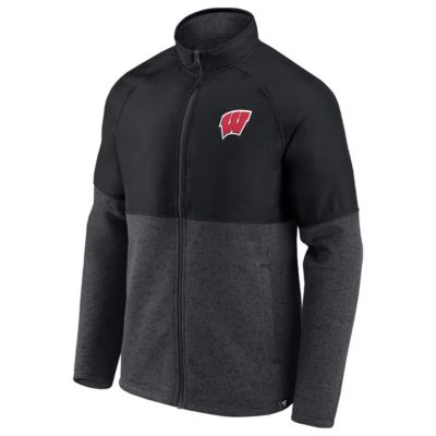 NCAA Fanatics Black/Heathered Wisconsin Badgers Durable Raglan Full-Zip Jacket
