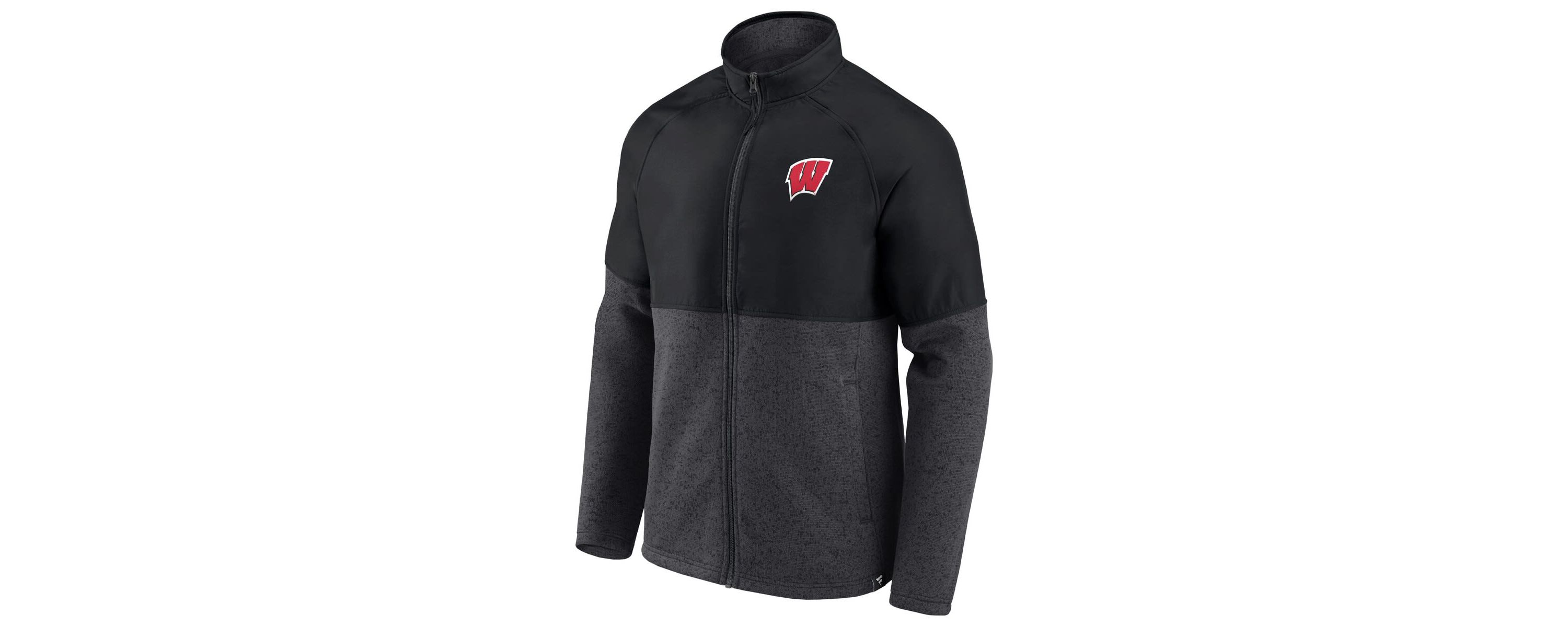 NCAA Fanatics Black/Heathered Wisconsin Badgers Durable Raglan Full-Zip Jacket