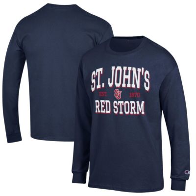 Champion Men's St. John's Red Storm NCAA St. John's Storm Jersey Est. Date Long Sleeve T-Shirt, Navy Blue, 3XL