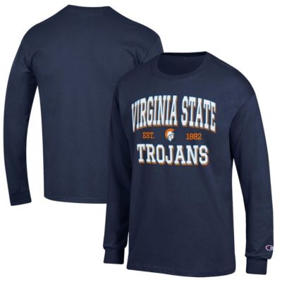 Champion Men's NCAA Virginia State Trojans Jersey Est. Date Long Sleeve T-Shirt, Navy Blue, 3XL