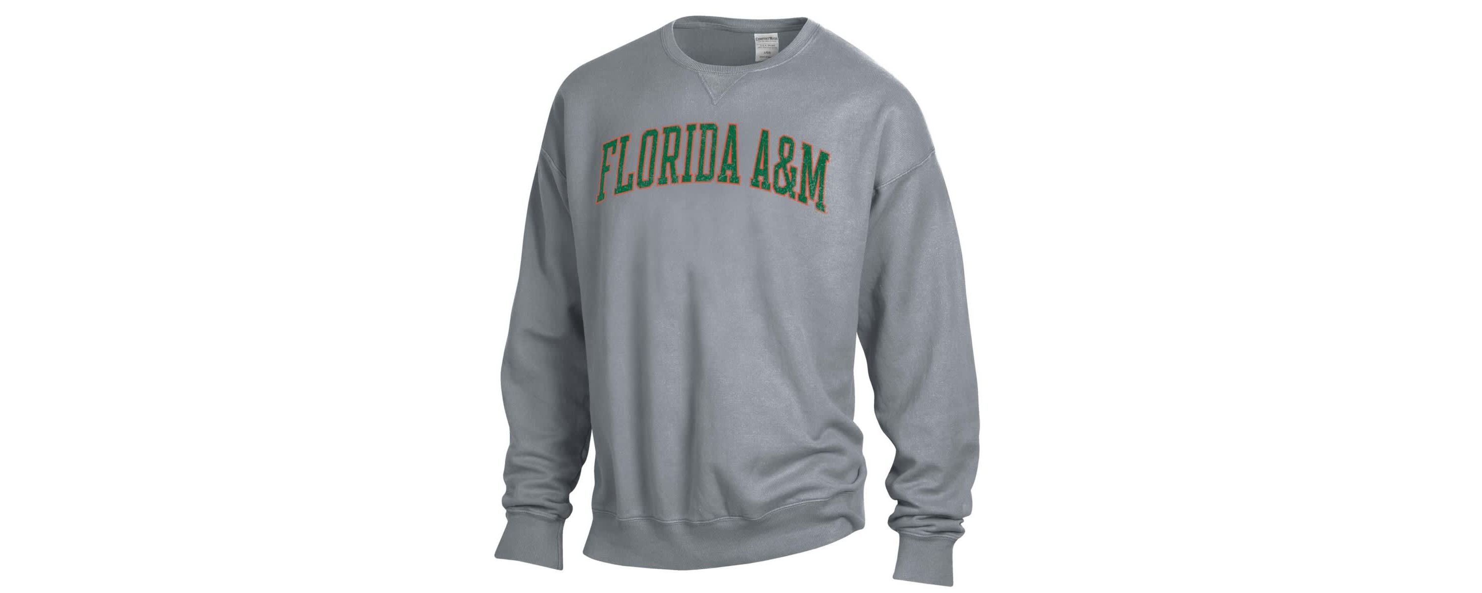 NCAA Florida A&M Rattlers Garment Dyed Fleece Crewneck Pullover Sweatshirt