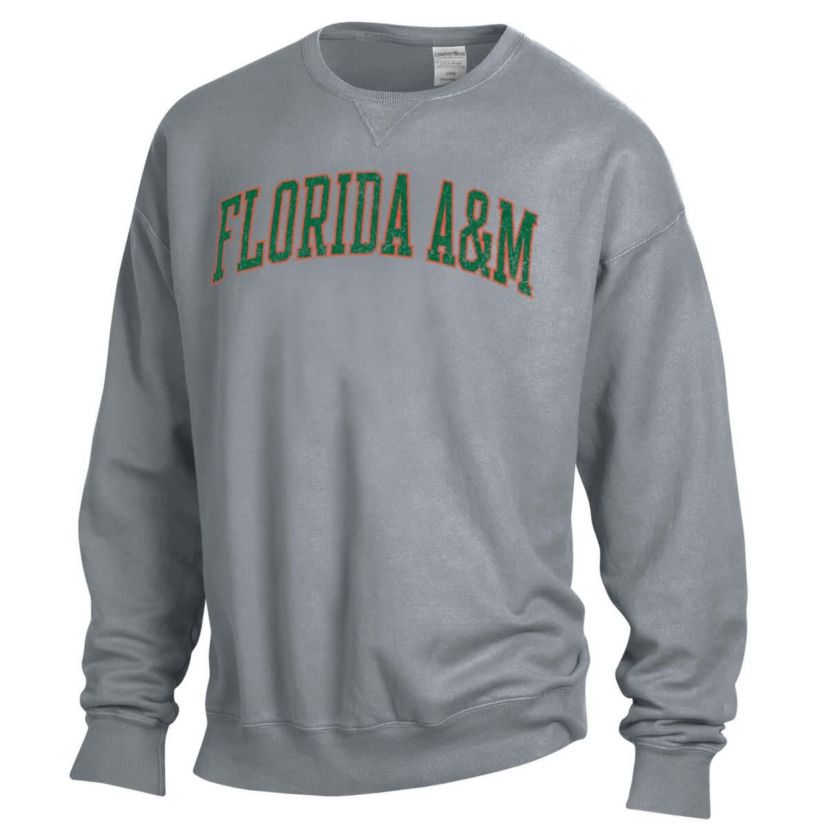 NCAA Florida A&M Rattlers Garment Dyed Fleece Crewneck Pullover Sweatshirt