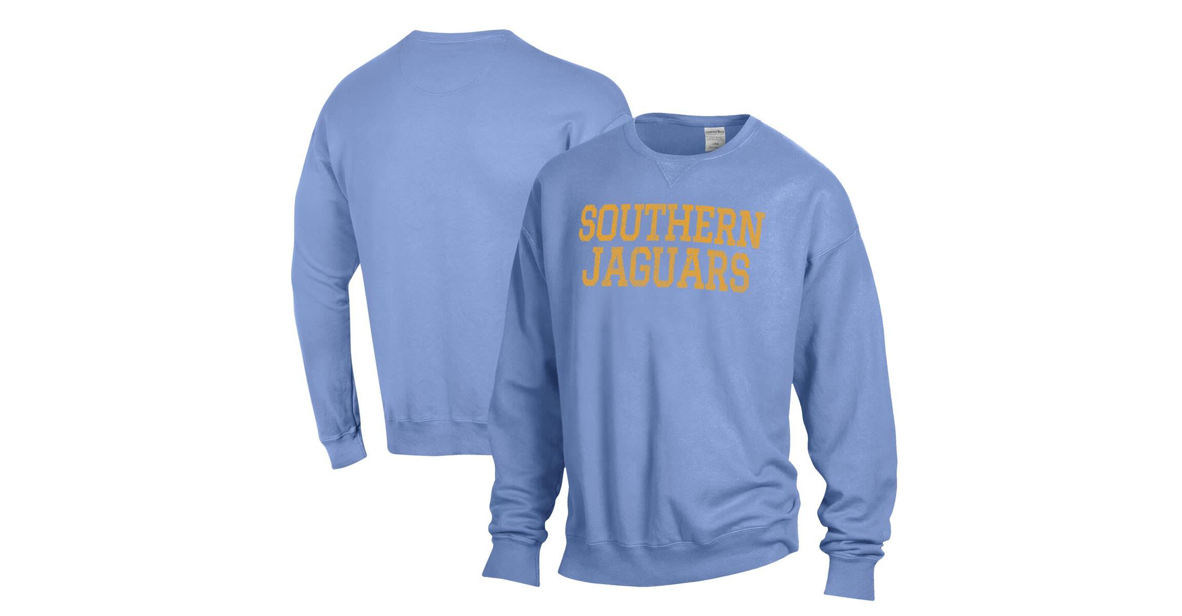 NCAA Powder Southern University Jaguars Garment Dyed Fleece Crewneck Pullover Sweatshirt