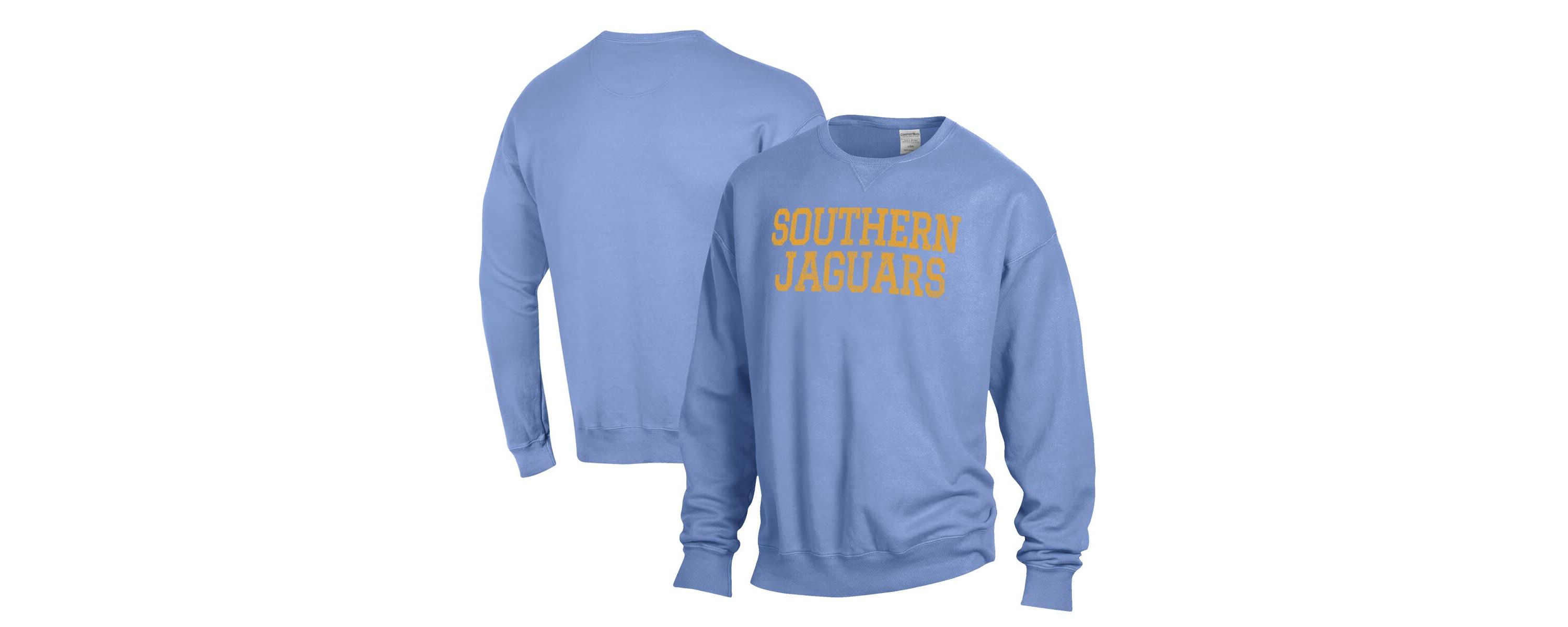 NCAA Powder Southern University Jaguars Garment Dyed Fleece Crewneck Pullover Sweatshirt