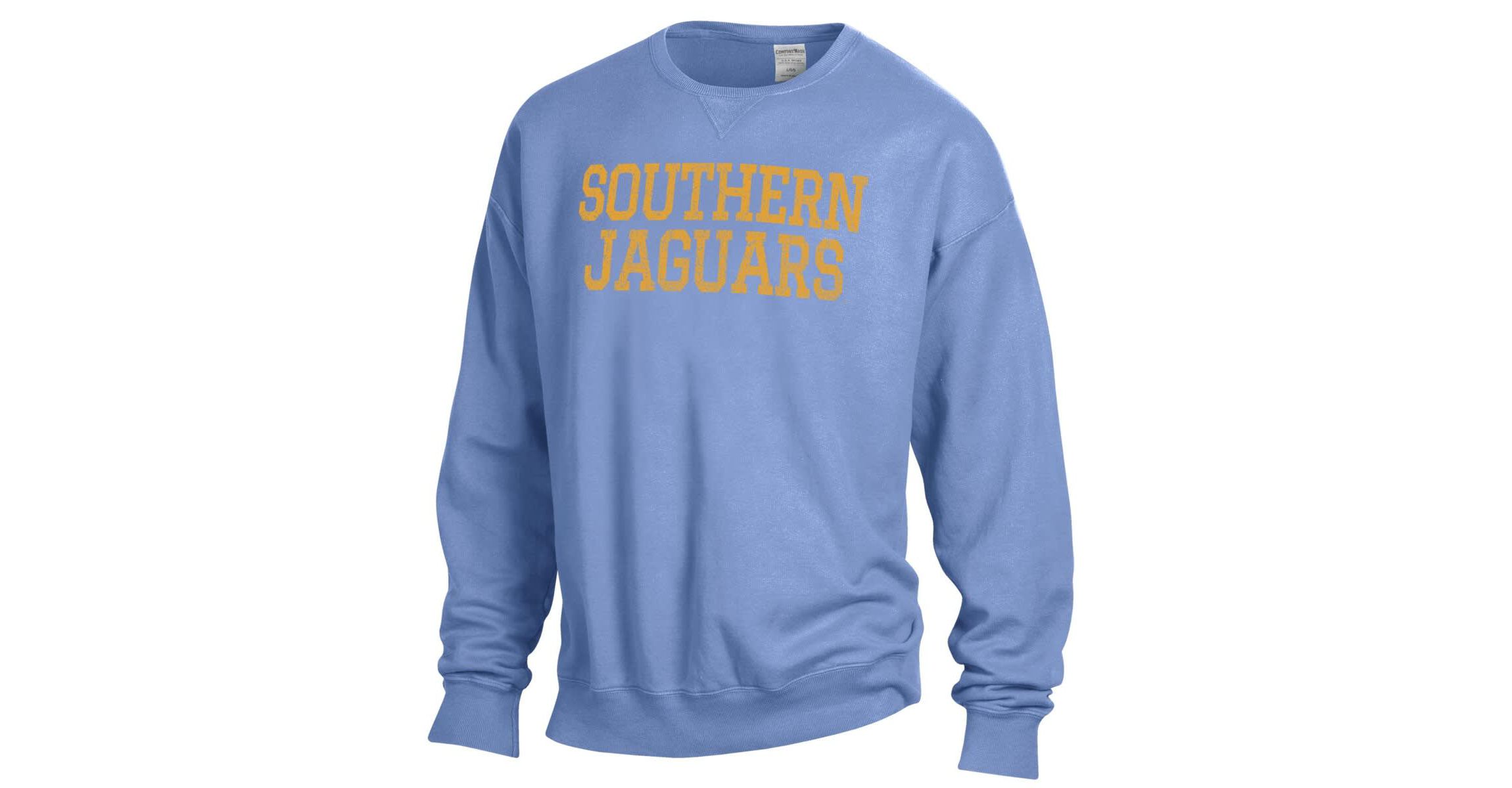 NCAA Powder Southern University Jaguars Garment Dyed Fleece Crewneck Pullover Sweatshirt