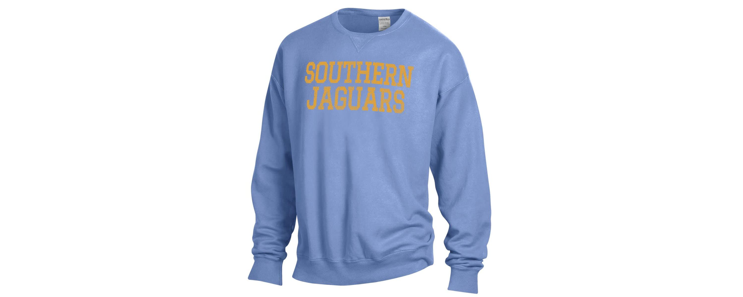 NCAA Powder Southern University Jaguars Garment Dyed Fleece Crewneck Pullover Sweatshirt