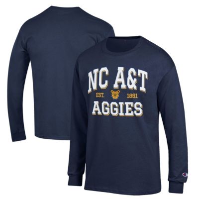 Champion Men's NC A&T Aggies NCAA North Carolina A&T Aggies Jersey Est. Date Long Sleeve T-Shirt, Navy Blue, 3XL