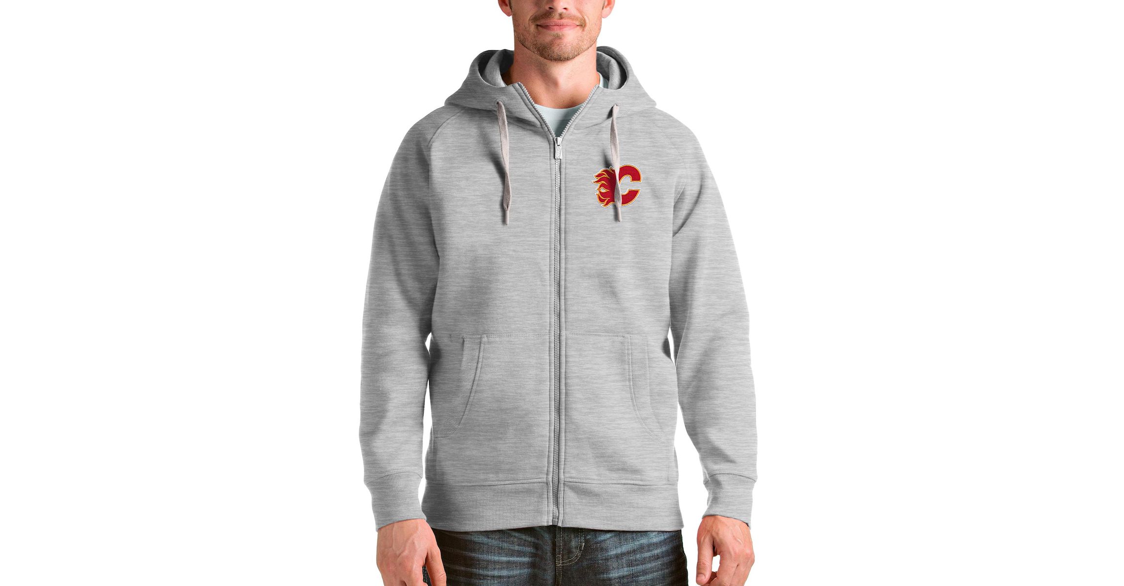 NHL Heathered Calgary Flames Logo Victory Full-Zip Hoodie
