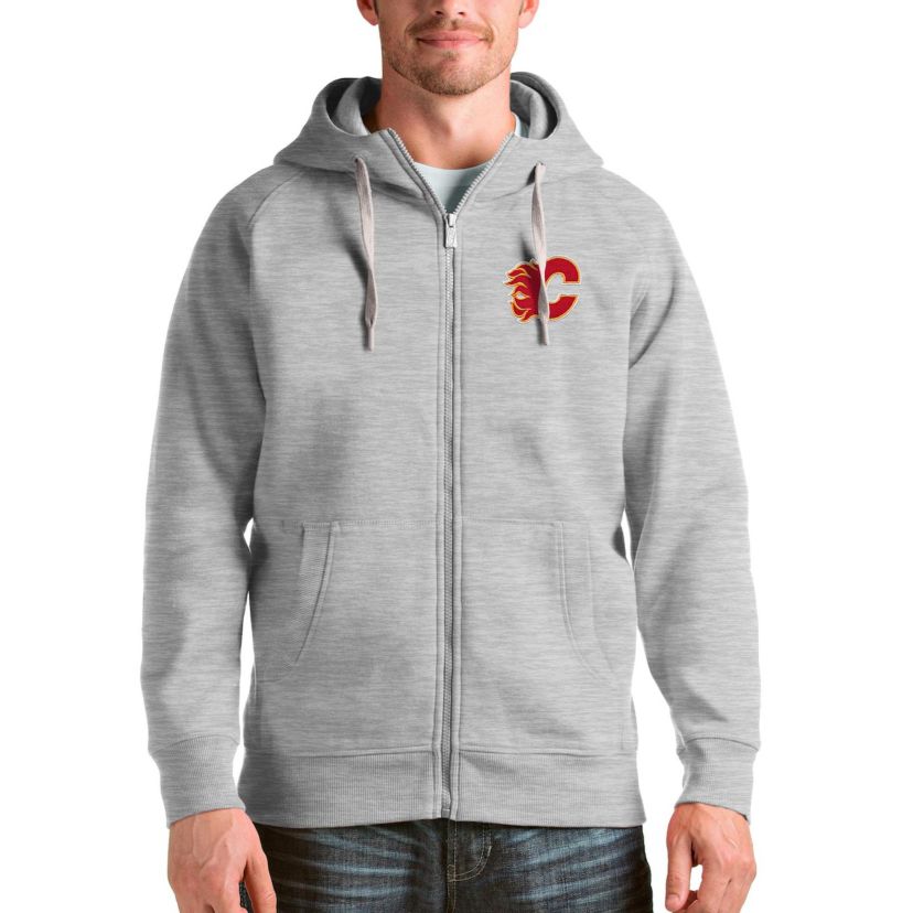 NHL Heathered Calgary Flames Logo Victory Full-Zip Hoodie
