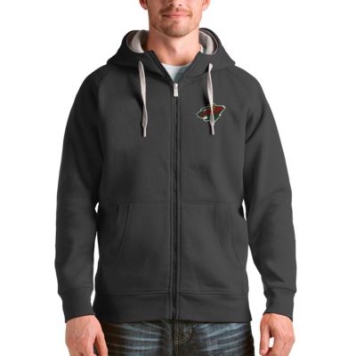 Antigua Men's NHL Minnesota Wild Logo Victory Full-Zip Hoodie, Grey, Large