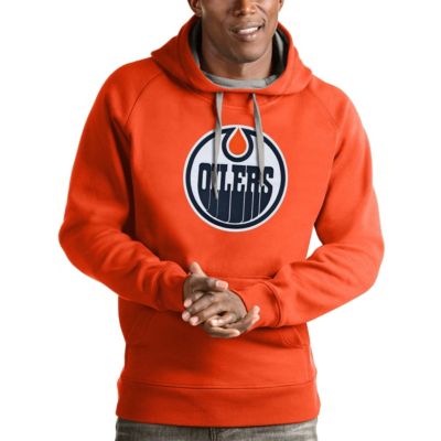 Antigua Men's NHL Edmonton Oilers Logo Victory Pullover Hoodie, Orange, 3XL
