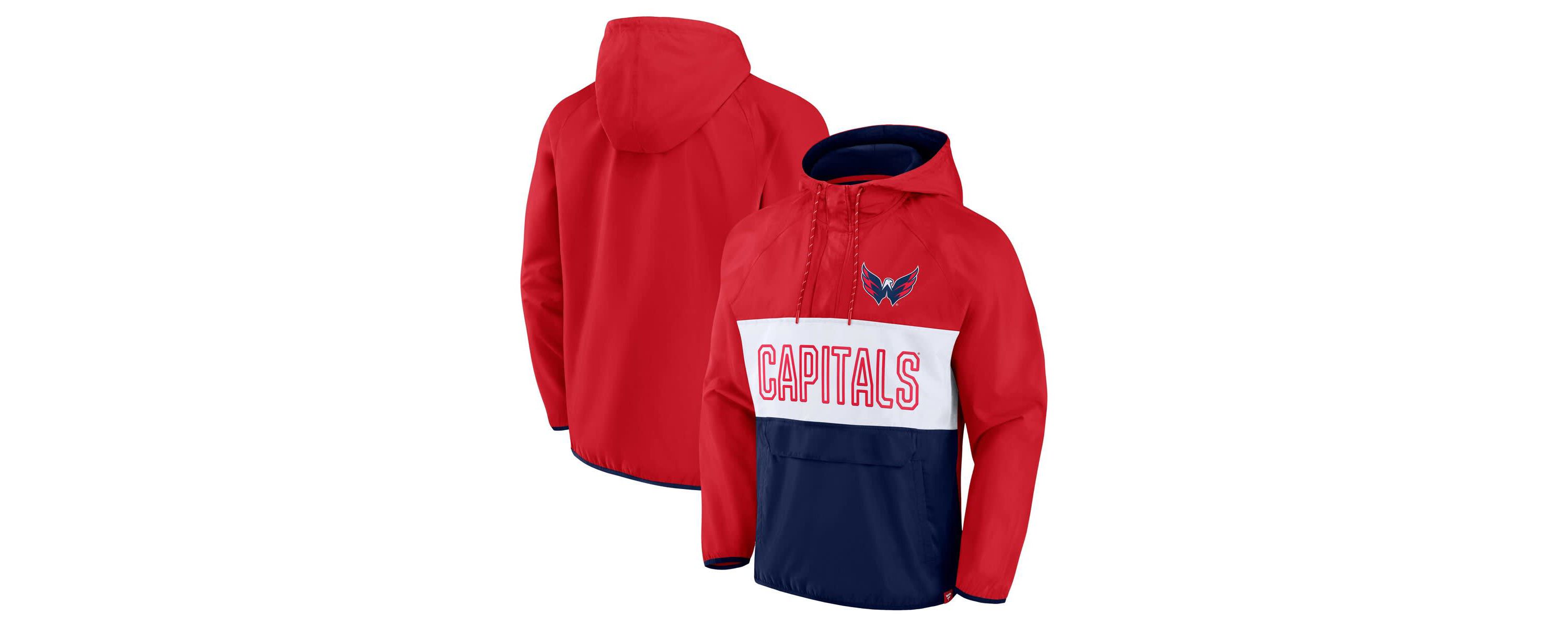 NHL Fanatics Washington Capitals Backhand Shooter Defender Anorak Raglan Hoodie Quarter-Zip Jacket