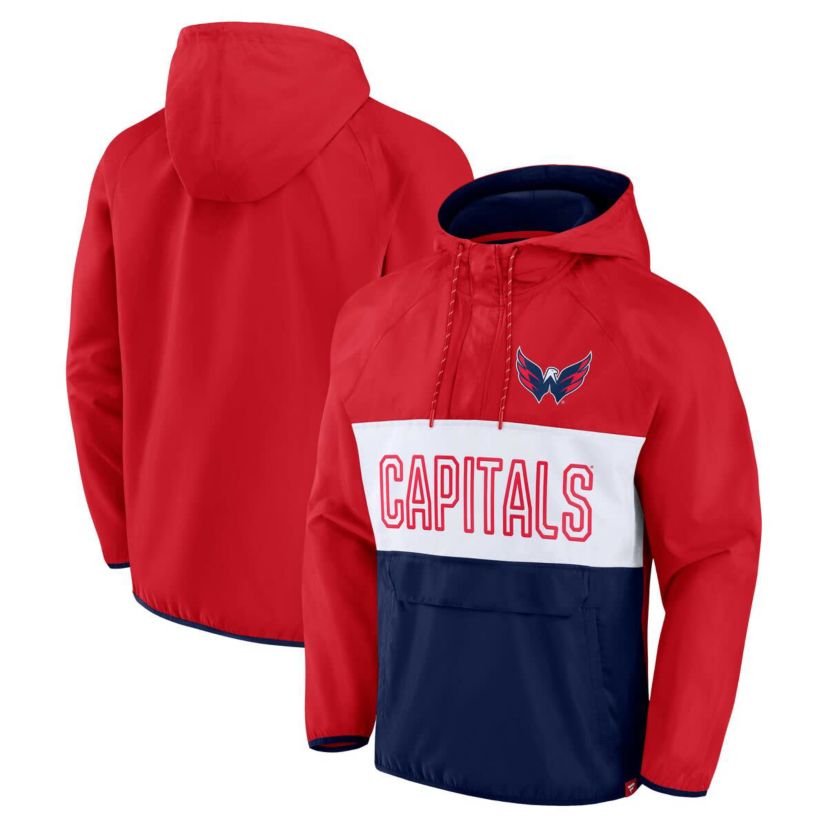 NHL Fanatics Washington Capitals Backhand Shooter Defender Anorak Raglan Hoodie Quarter-Zip Jacket