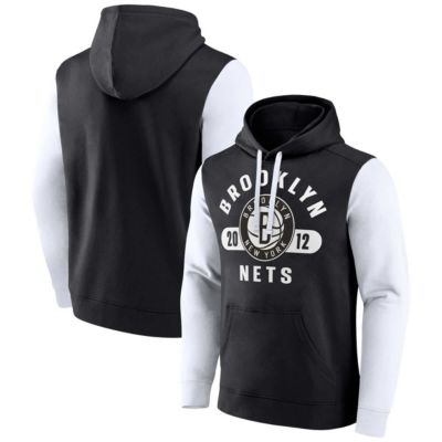 Men's NBA Fanatics Brooklyn Nets Attack Colorblock Pullover Hoodie, Black, Medium