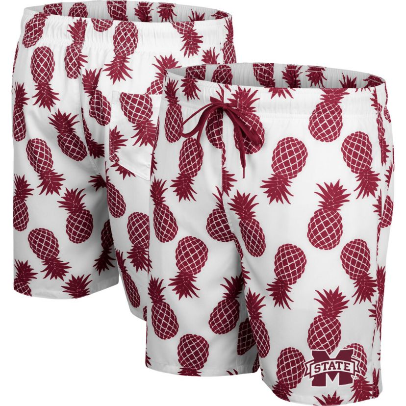 NCAA White/Maroon Mississippi State Bulldogs Pineapple Swim Shorts