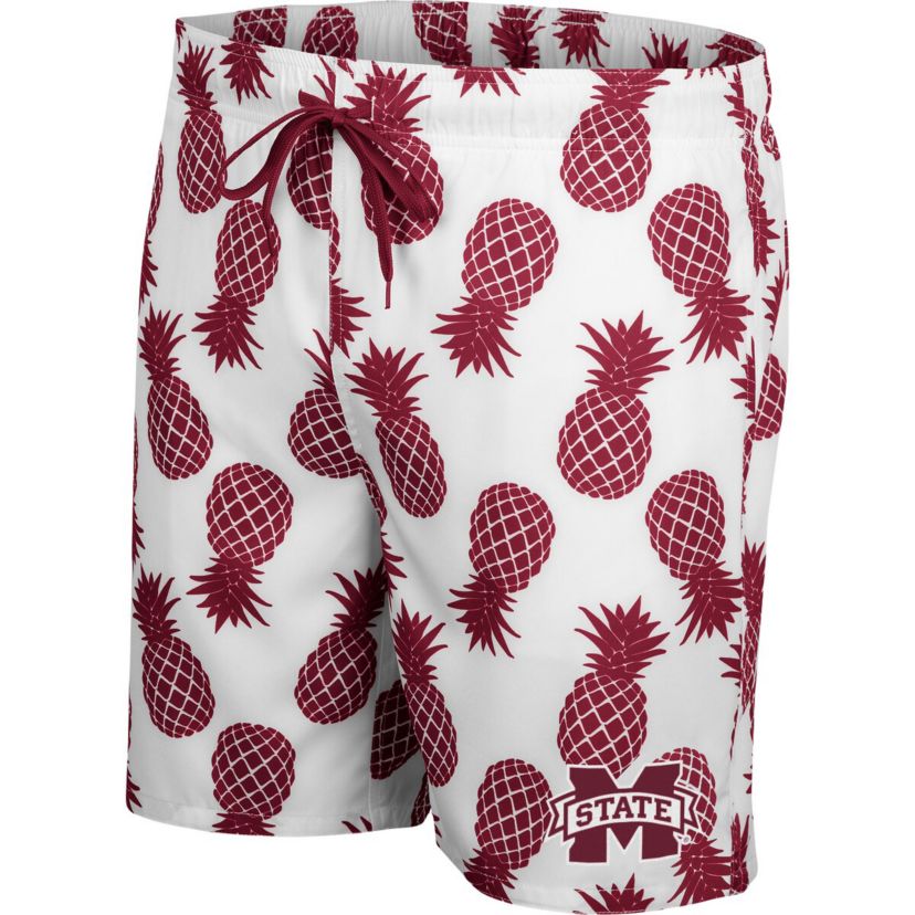 NCAA White/Maroon Mississippi State Bulldogs Pineapple Swim Shorts