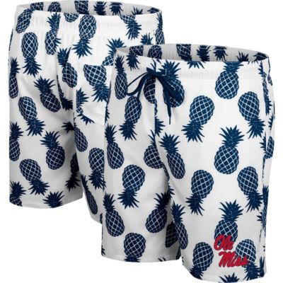 Colosseum Men's NCAA White/Navy Ole Miss Rebels Pineapple Swim Shorts, White, 2XL