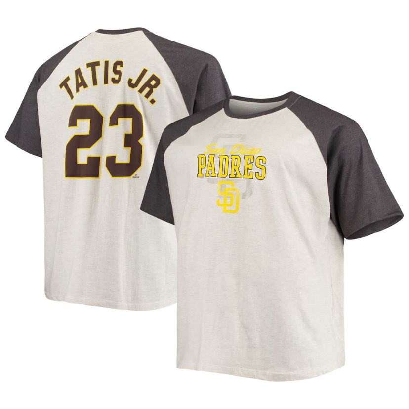 MLB Fernando Tatis Jr. Oatmeal/ed San Diego Padres Big & Tall Name & Number Raglan T-Shirt