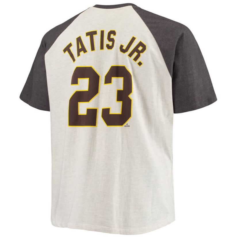 MLB Fernando Tatis Jr. Oatmeal/ed San Diego Padres Big & Tall Name & Number Raglan T-Shirt
