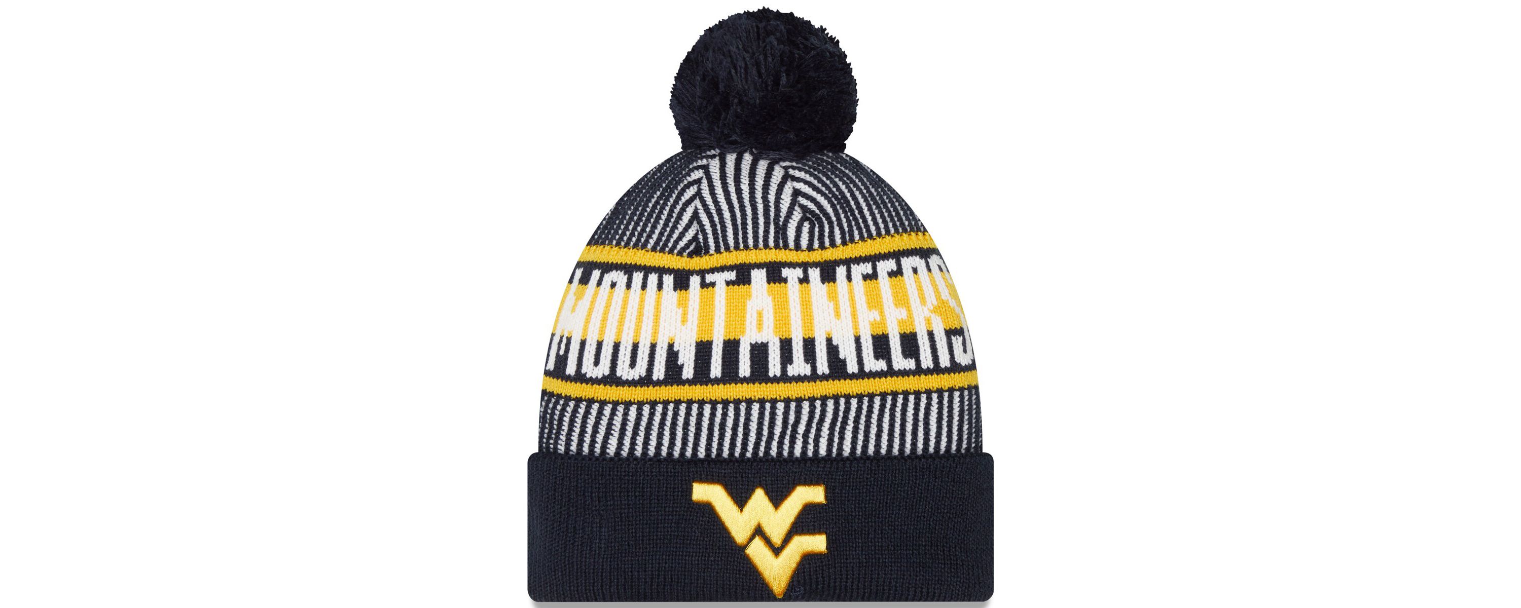 NCAA West Virginia Mountaineers Logo Striped Cuff Knit Hat with Pom