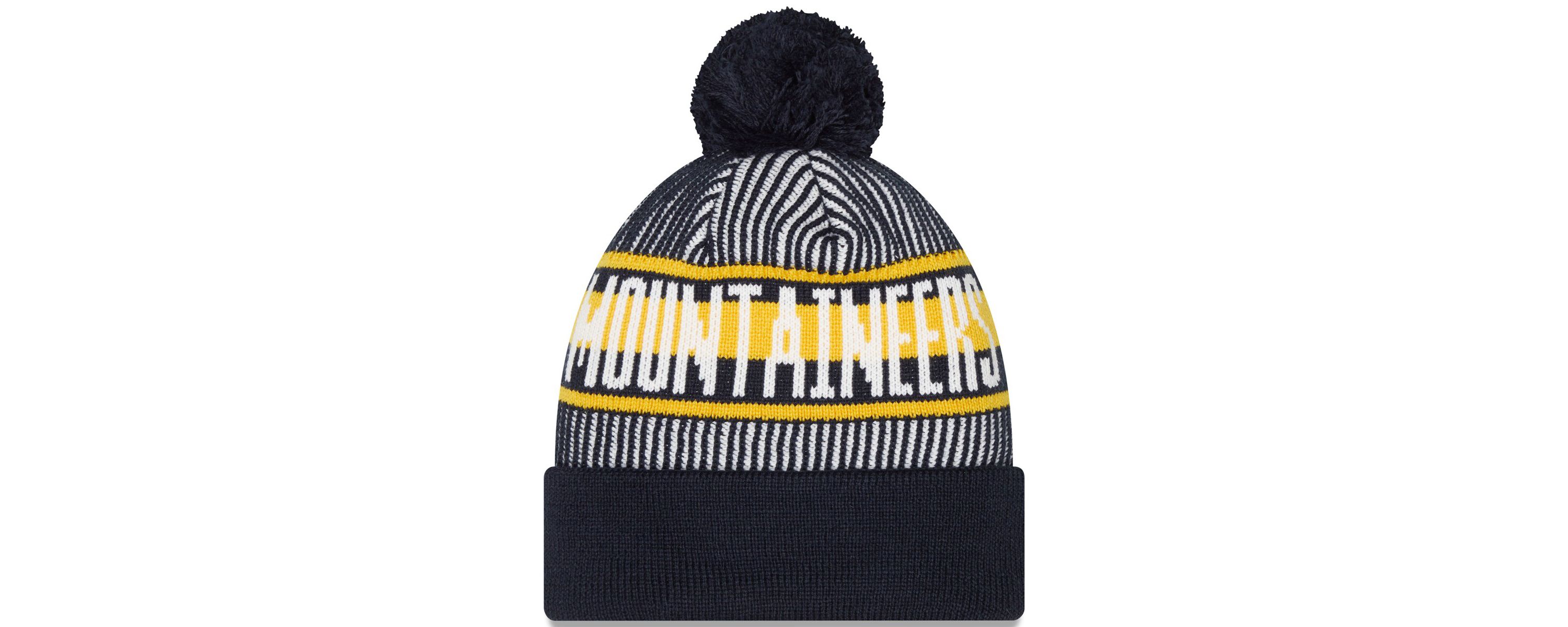 NCAA West Virginia Mountaineers Logo Striped Cuff Knit Hat with Pom
