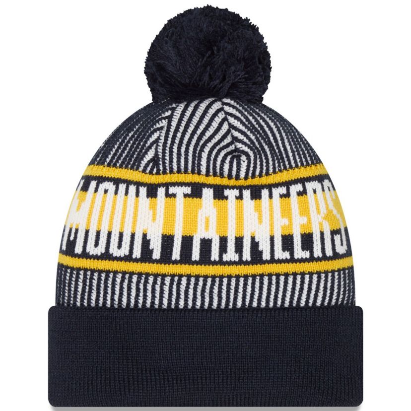 NCAA West Virginia Mountaineers Logo Striped Cuff Knit Hat with Pom